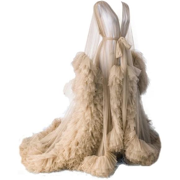 Other - Sexy Illusion Long Lingerie Tulle Robe Nightgown Sleepwear / Bridal Robe